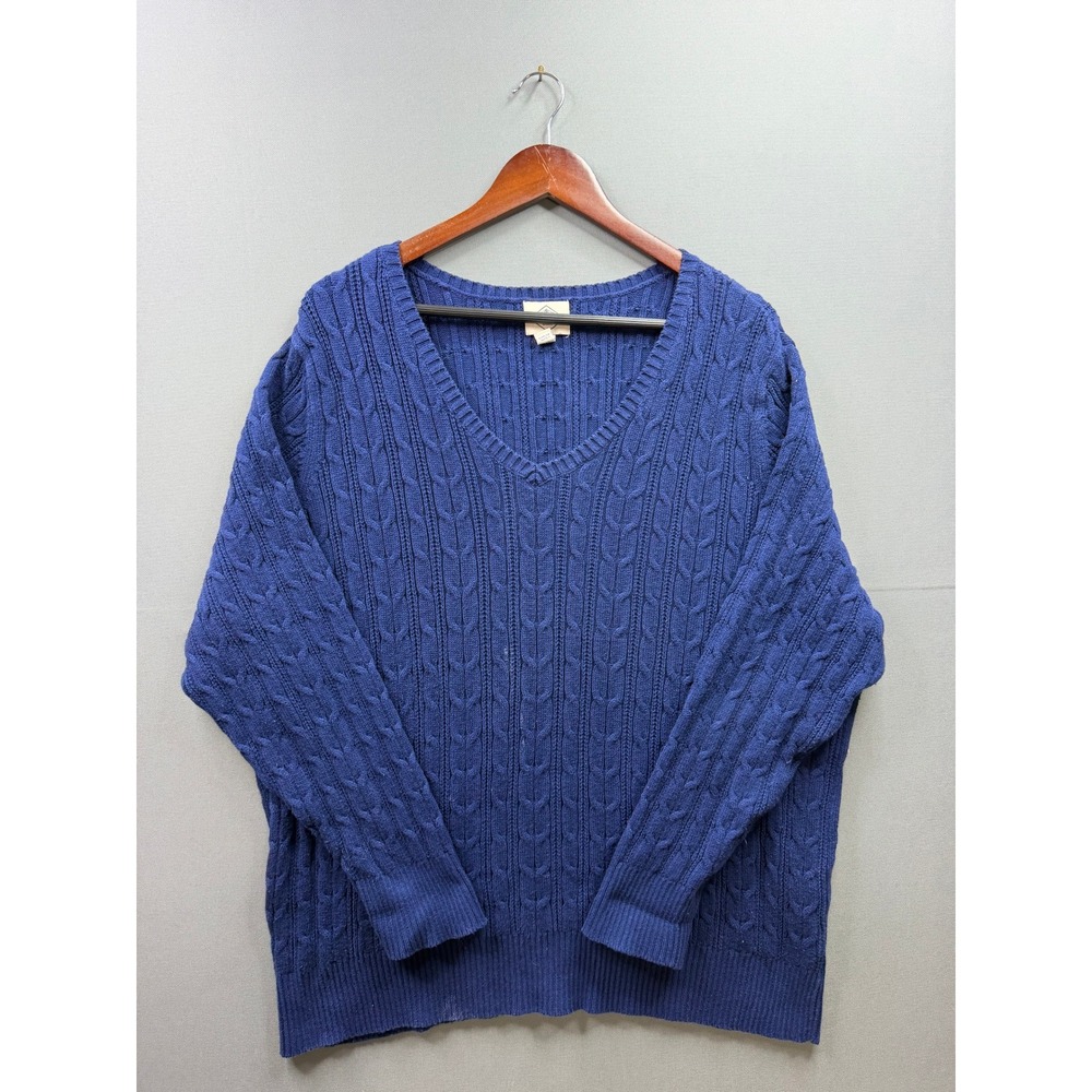 St. John's Bay Sweater Womens Blue Cable Knit V-Neck Relaxed 3X‎